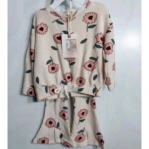 Jessica Simpson Baby Girl's Outfit Sz 12M Pink Floral Flared Leg Warm Cozy 2 PC